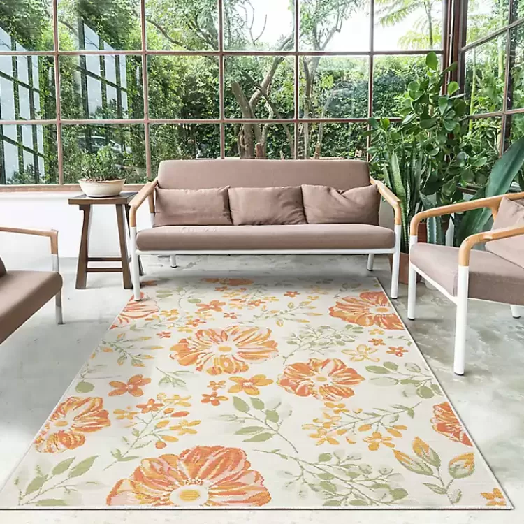 orange__green_floral_reversible_outdoor_rug_x_2.webp Orange & Green Floral Reversible Outdoor Rug, 5x7>Kirklands Home Best