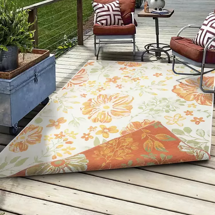 orange__green_floral_reversible_outdoor_rug_x_3.webp Orange & Green Floral Reversible Outdoor Rug, 5x7>Kirklands Home Best