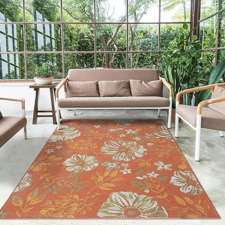 orange__green_floral_reversible_outdoor_rug_x_4.webp Orange & Green Floral Reversible Outdoor Rug, 5x7>Kirklands Home Best