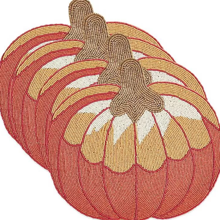 orange_beaded_pumpkin_harvest_placemats_set_of__2.webp Orange Beaded Pumpkin Harvest Placemats, Set of 4>Kirklands Home New