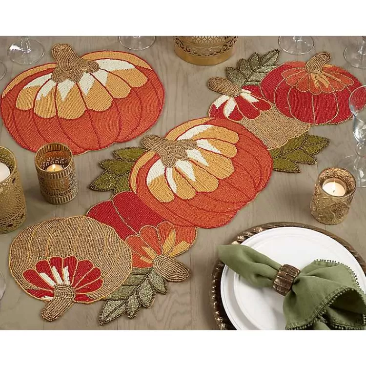 orange_beaded_pumpkin_harvest_placemats_set_of__3.webp Orange Beaded Pumpkin Harvest Placemats, Set of 4>Kirklands Home New