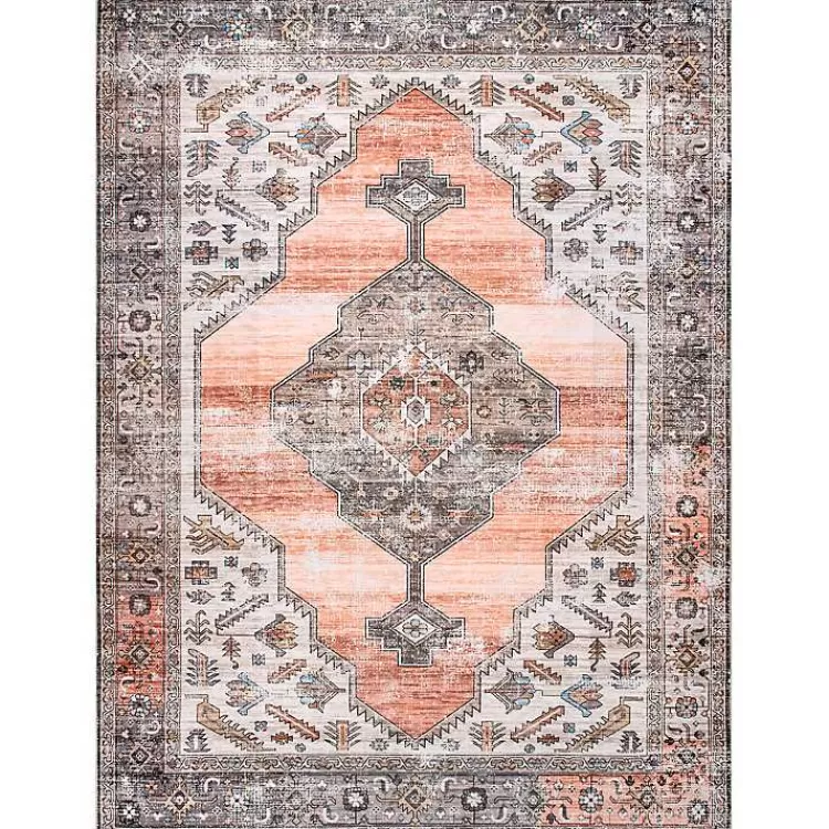 Orange Distressed Medallion Washable Area Rug, 5x8>Kirklands Home Sale