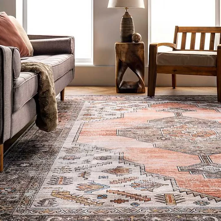 Orange Distressed Medallion Washable Area Rug, 5x8>Kirklands Home Sale