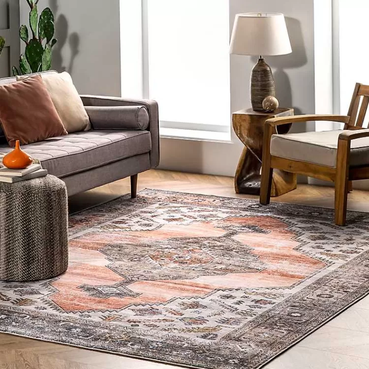 Orange Distressed Medallion Washable Runner>Kirklands Home Sale