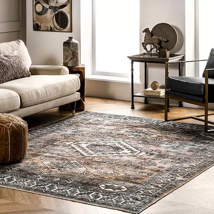 Orange Tribal Washable Area Rug, 6x9>Kirklands Home Shop