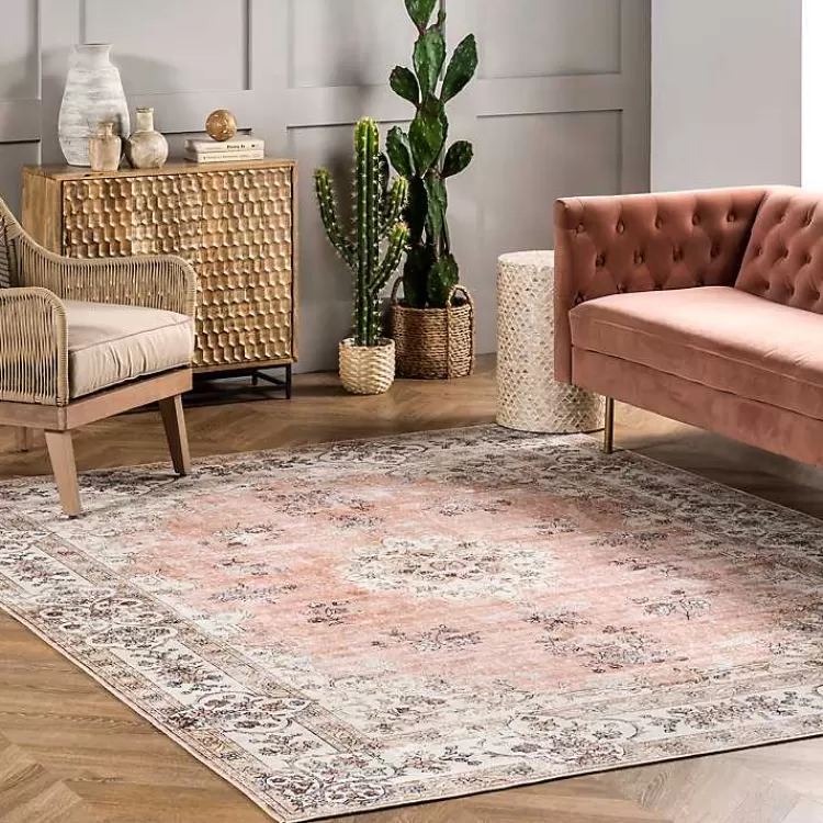 Orange Vintage Floral Washable Area Rug, 5x8>Kirklands Home Hot