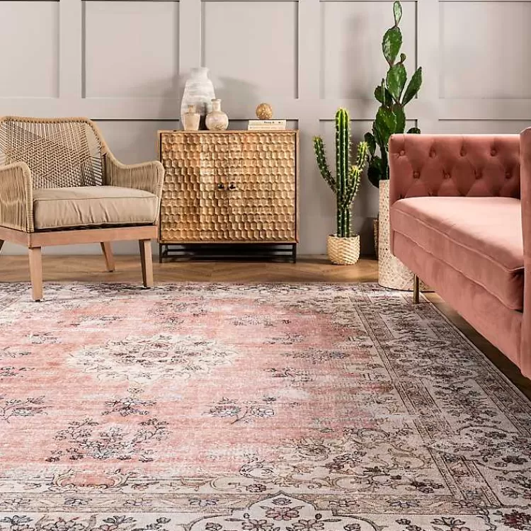 orange_vintage_floral_washable_area_rug_x_2.webp Orange Vintage Floral Washable Area Rug, 5x8>Kirklands Home Hot
