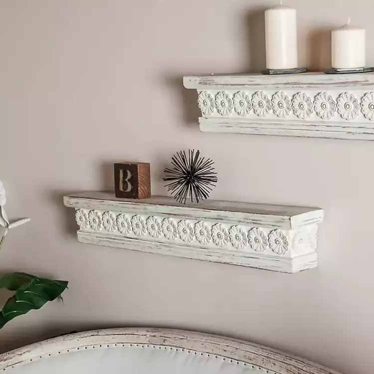 Ornate Farmhouse Wooden Wall Shelf, 36 in.>Kirklands Home Discount