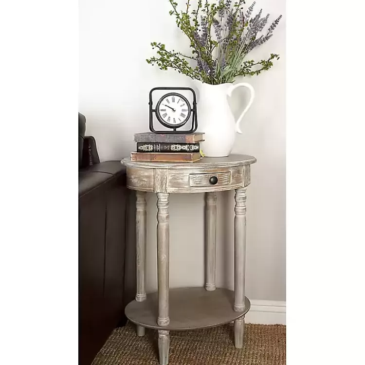 Oval washed Pine Wood Side Table>Kirklands Home Store