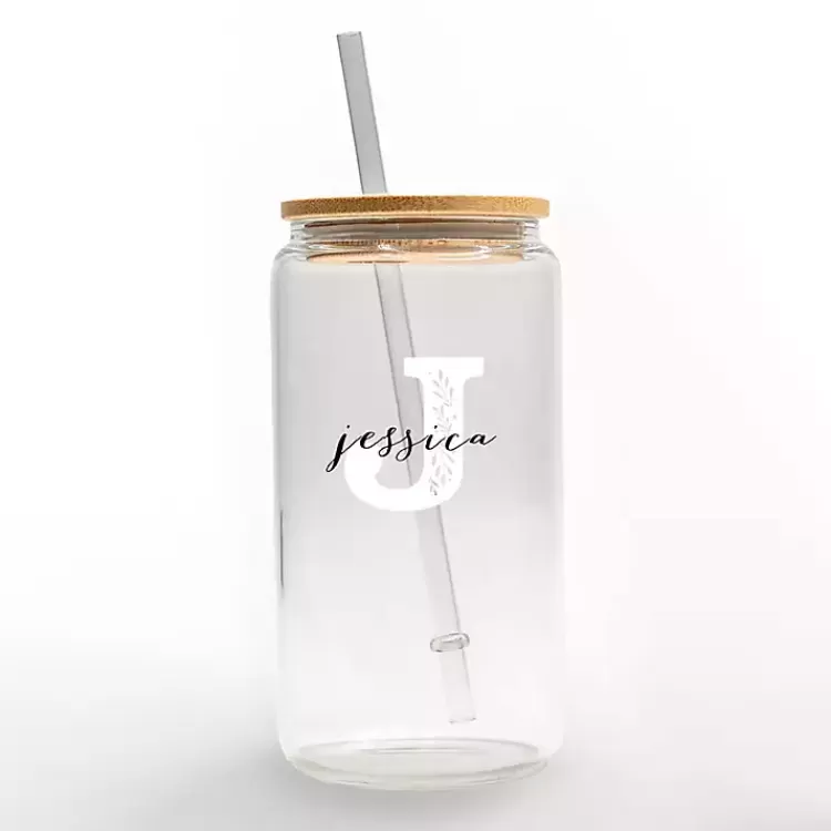 Personalized Monogram J Floral Glass Cup>Kirklands Home Cheap