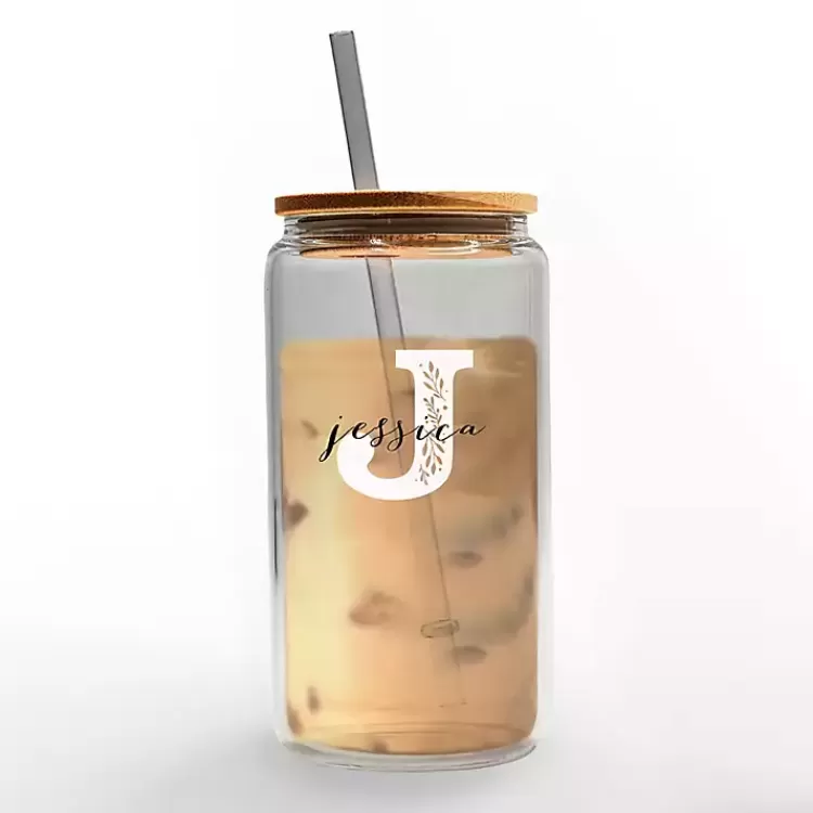 Personalized Monogram J Floral Glass Cup>Kirklands Home Cheap