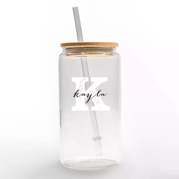 Personalized Monogram K Floral Glass Cup>Kirklands Home Clearance
