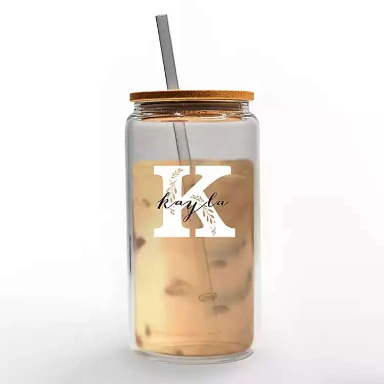Personalized Monogram K Floral Glass Cup>Kirklands Home Clearance