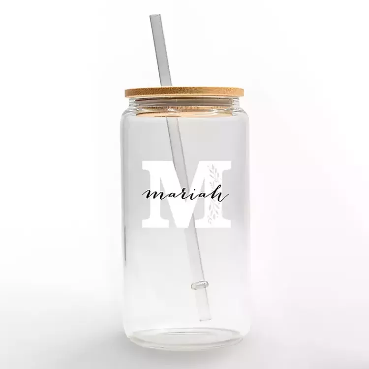 Personalized Monogram M Floral Glass Cup>Kirklands Home Store