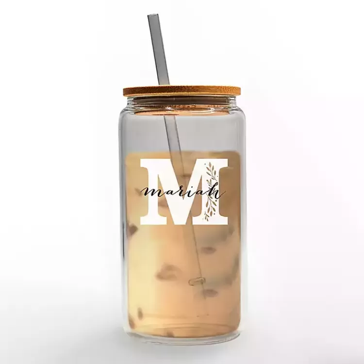 Personalized Monogram M Floral Glass Cup>Kirklands Home Store