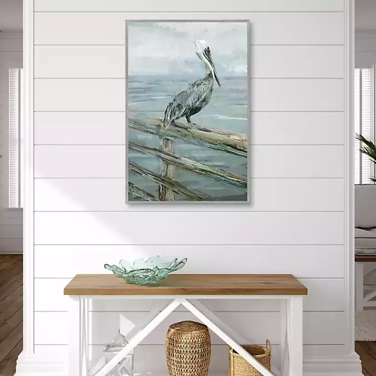 pierside_pelican_framed_canvas_art_print_2.webp Pierside Pelican Framed Canvas Art Print>Kirklands Home Clearance