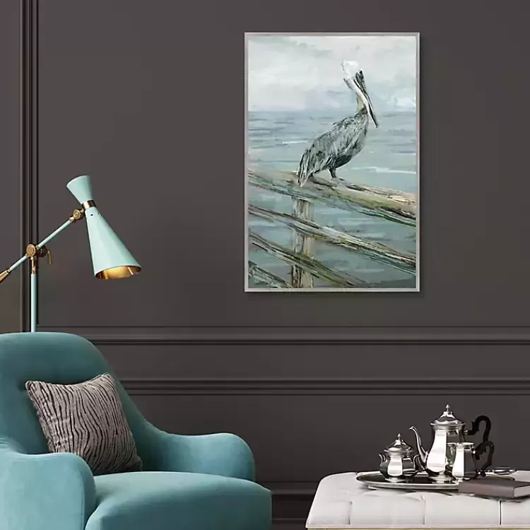 pierside_pelican_framed_canvas_art_print_3.webp Pierside Pelican Framed Canvas Art Print>Kirklands Home Clearance