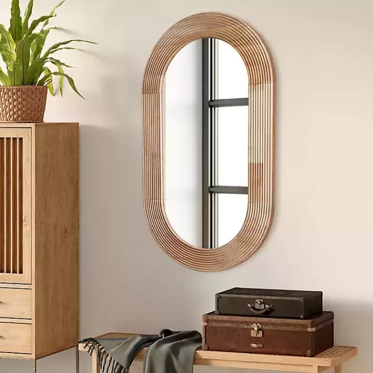 Pill Capsule Oval Shaped Wood Wall Mirror>Kirklands Home Fashion