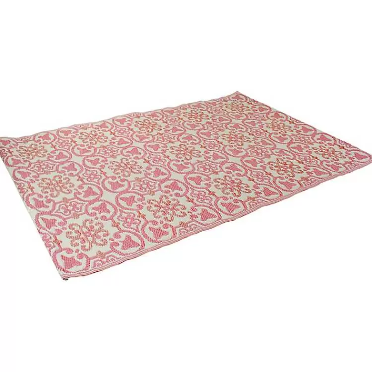pink_and_cream_floral_tile_outdoor_area_rug_x_2.webp Pink and Cream Floral Tile Outdoor Area Rug, 4x6>Kirklands Home Cheap