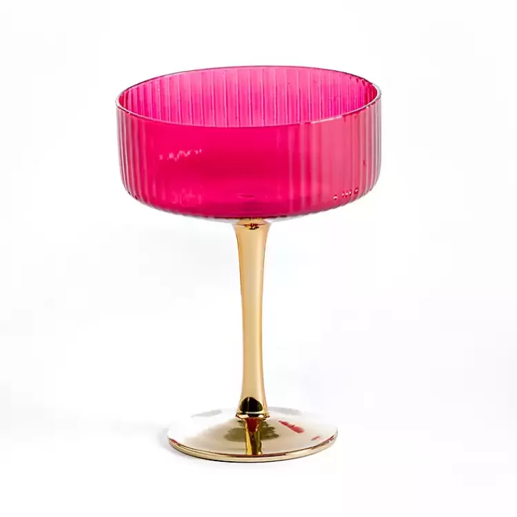 Pink Ripple Gold Base Coupe Wine Glass>Kirklands Home Flash Sale