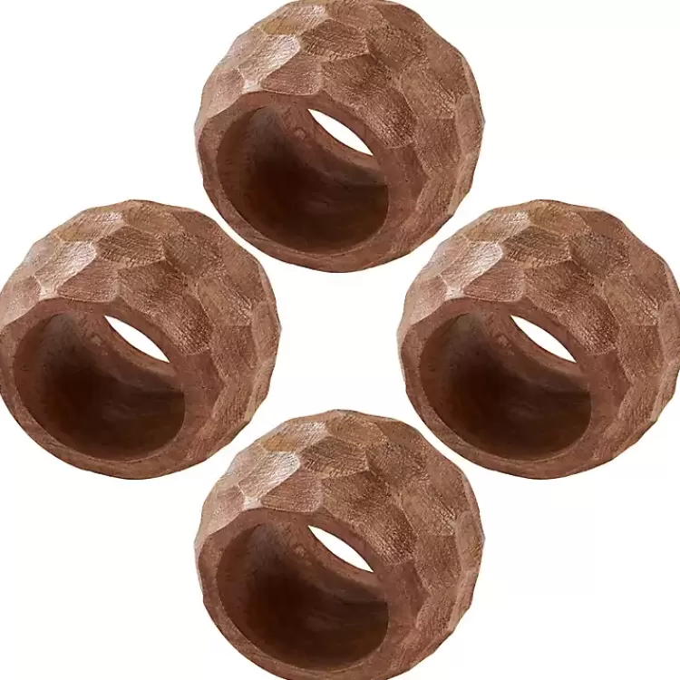 Pitted Chunky Mango Wood 4-pc. Napkin Ring Set>Kirklands Home Outlet