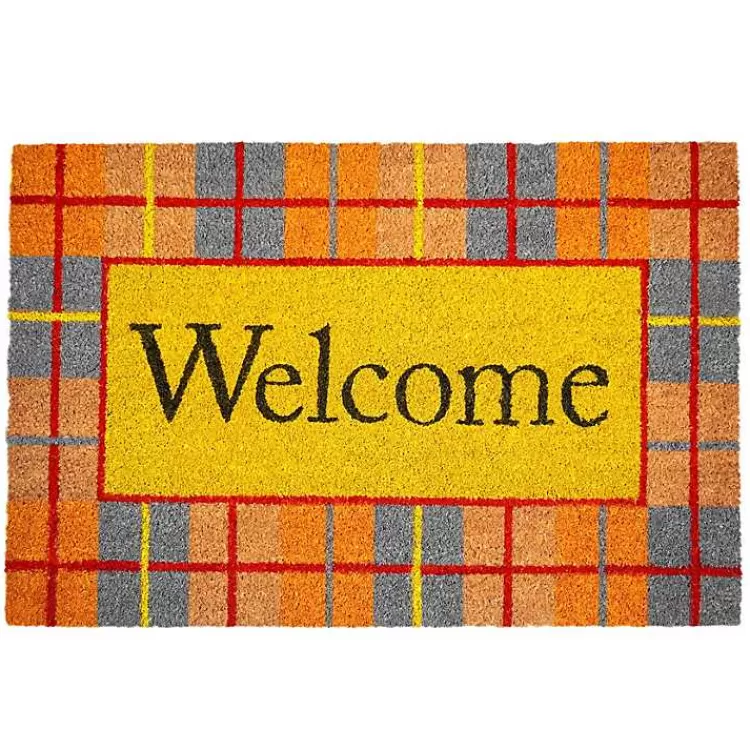 Plaid Welcome Fall Coir Doormat>Kirklands Home Outlet