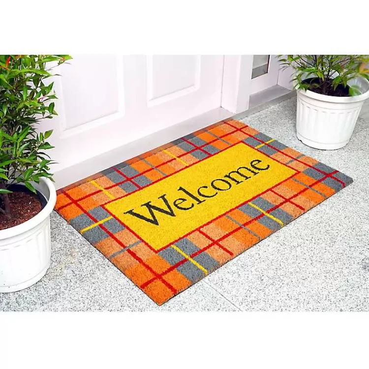 Plaid Welcome Fall Coir Doormat>Kirklands Home Outlet