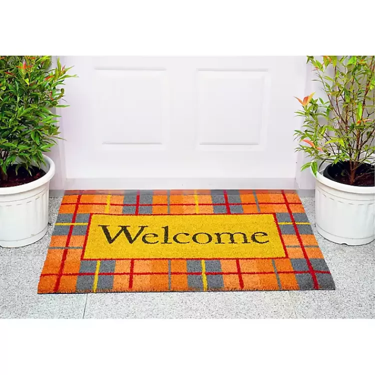 plaid_welcome_fall_coir_doormat_2.webp Plaid Welcome Fall Coir Doormat>Kirklands Home Outlet