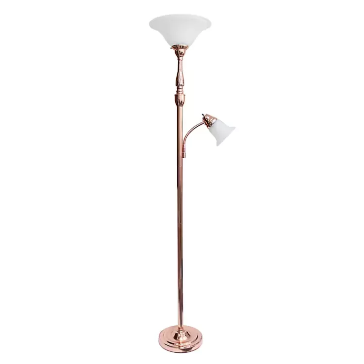 Polished Rose Gold and White Reading Arm Torchiere>Kirklands Home Fashion