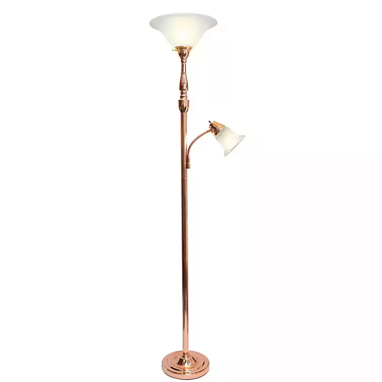 Polished Rose Gold and White Reading Arm Torchiere>Kirklands Home Fashion