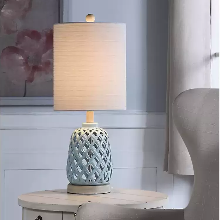 Powder Blue Open Weave Ceramic Table Lamp>Kirklands Home Store