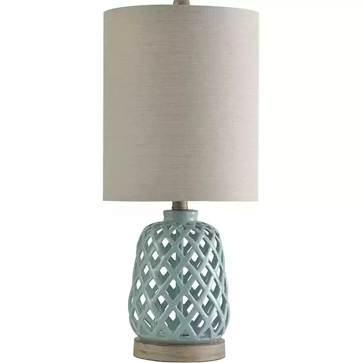 Powder Blue Open Weave Ceramic Table Lamp>Kirklands Home Store