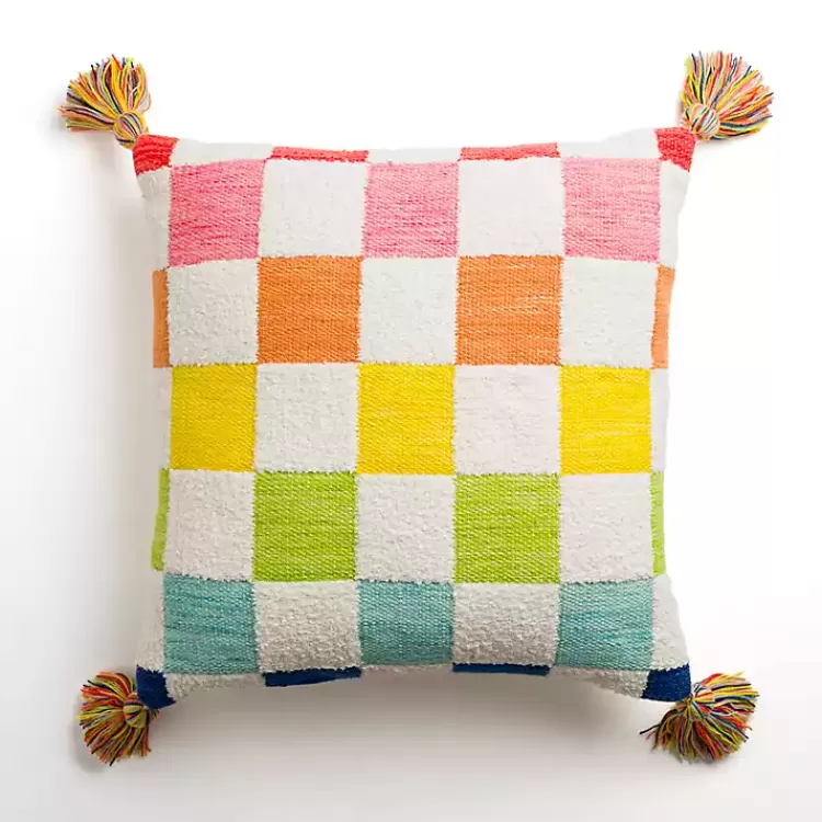 Rainbow Checkered Outdoor Pillow>Kirklands Home Sale