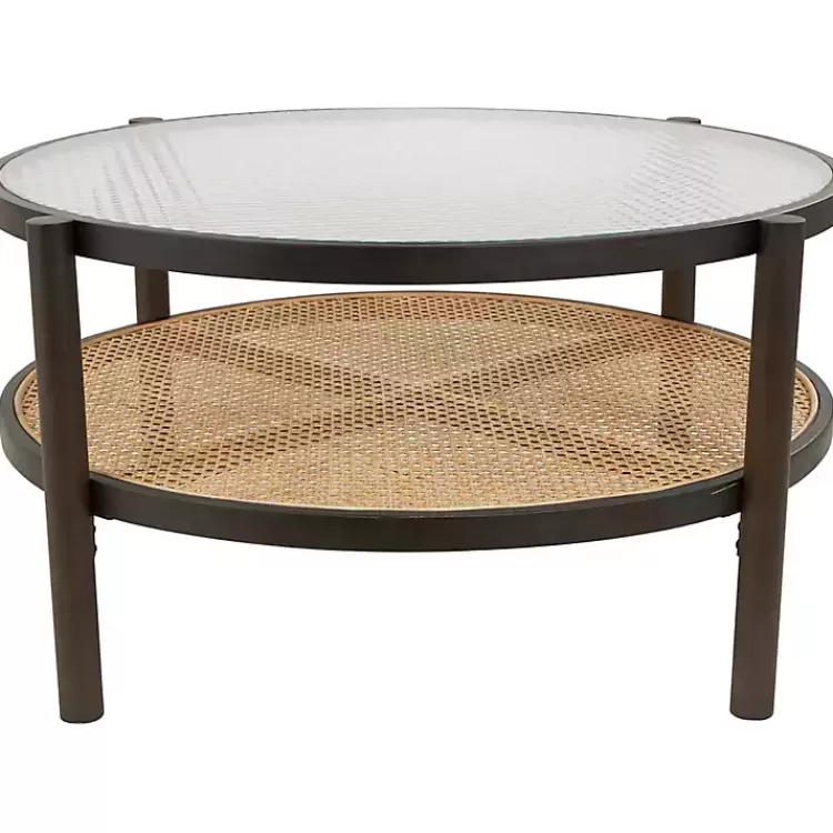 Rattan and Glass 2-Tier Coffee Table>Kirklands Home Online