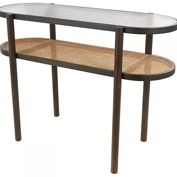 Rattan and Glass 2-Tier Console Table>Kirklands Home Outlet