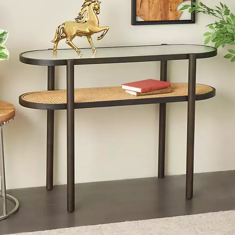 rattan_and_glass_tier_console_table_3.webp Rattan and Glass 2-Tier Console Table>Kirklands Home Outlet