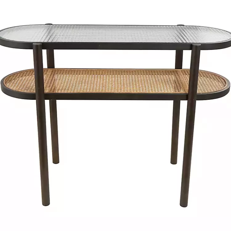 rattan_and_glass_tier_console_table_7.webp Rattan and Glass 2-Tier Console Table>Kirklands Home Outlet