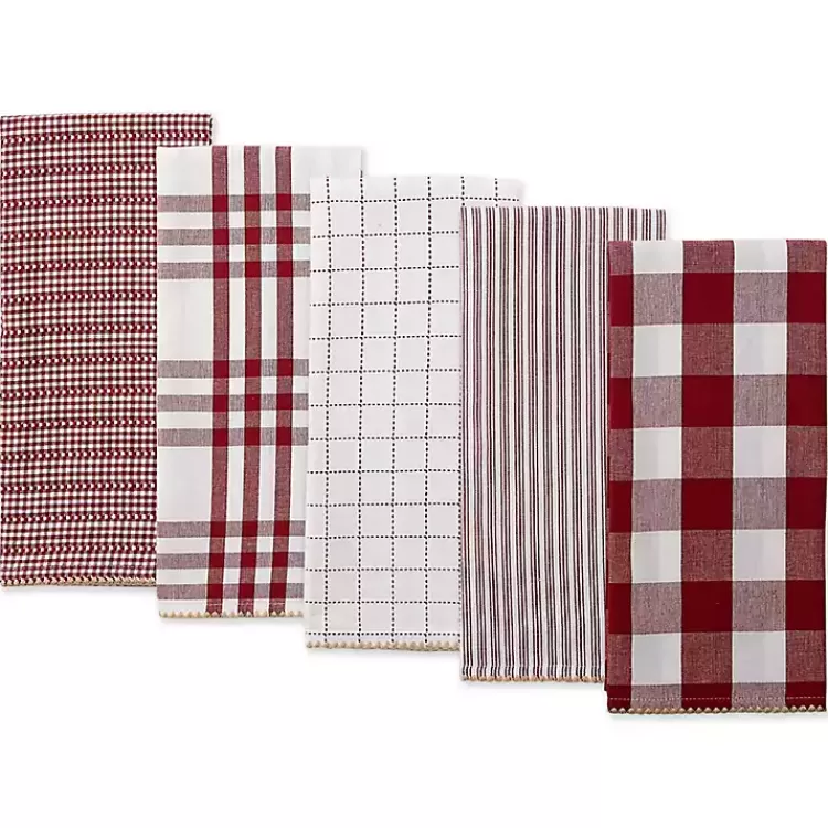Red & White Woven Patterns 5-pc. Dish Towel Set>Kirklands Home Online