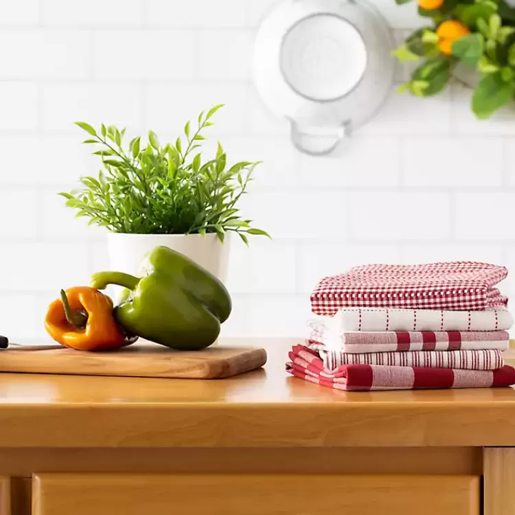 Red & White Woven Patterns 5-pc. Dish Towel Set>Kirklands Home Online