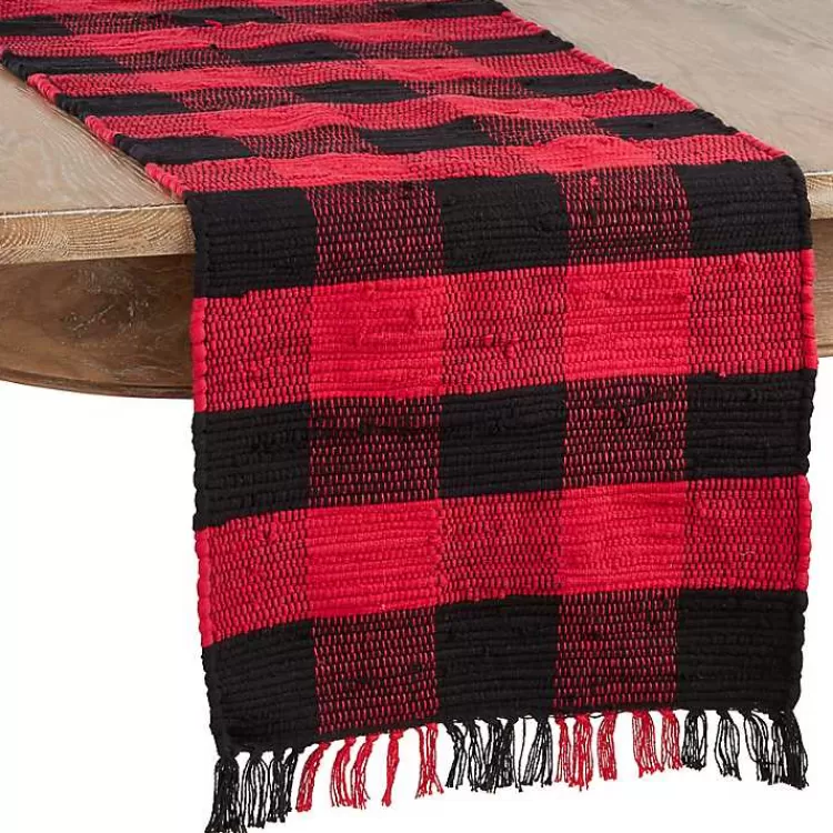 Red and Black Buffalo Check Fringe Table Runner>Kirklands Home Fashion