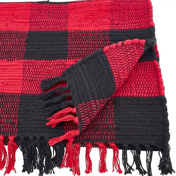Red and Black Buffalo Check Fringe Table Runner>Kirklands Home Fashion