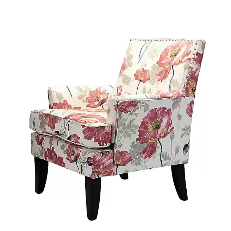 Red and Ivory Floral Upholstered Accent Chair>Kirklands Home Flash Sale