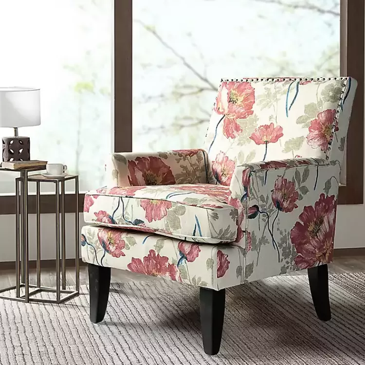 Red and Ivory Floral Upholstered Accent Chair>Kirklands Home Flash Sale