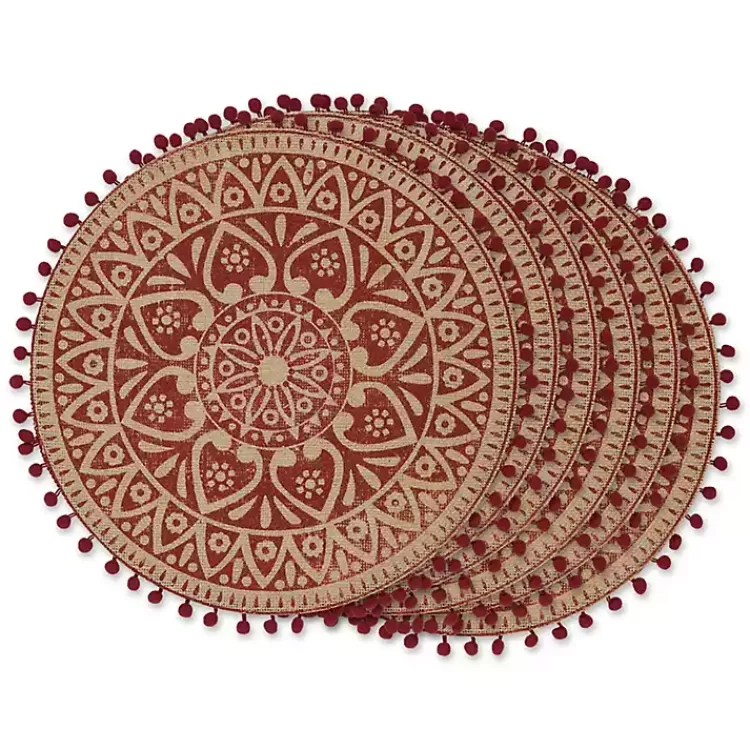 Red and Natural Print Round Placemats, Set of 6>Kirklands Home Clearance