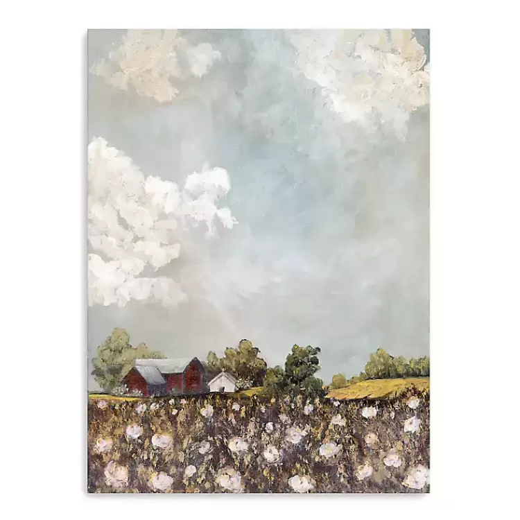 Red Barn and Field of Flowers Canvas Art Print>Kirklands Home Cheap
