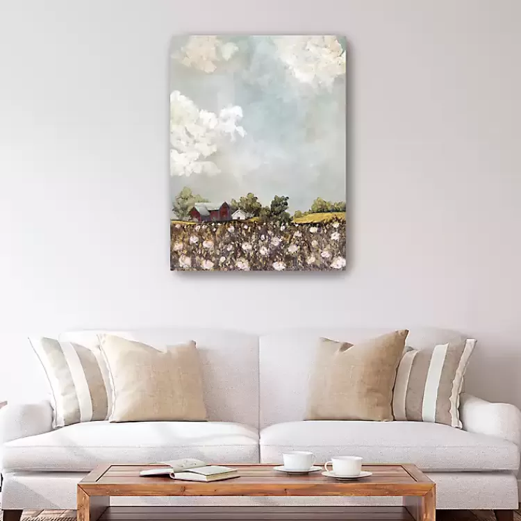 Red Barn and Field of Flowers Canvas Art Print>Kirklands Home Cheap