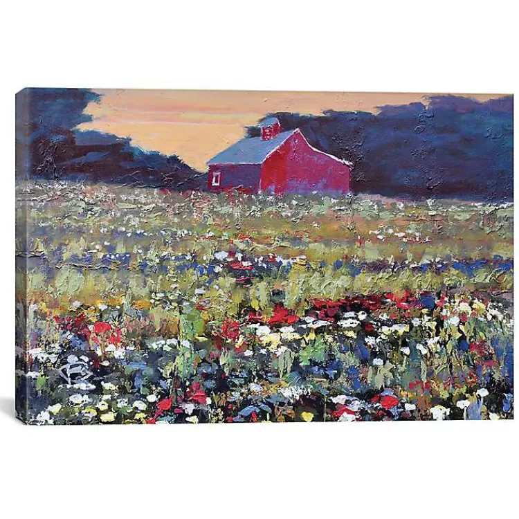 Red Barn and Flowers Canvas Art Print>Kirklands Home Best Sale