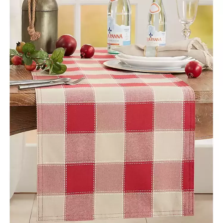 red_block_plaid_table_runner__in_2.webp Red Block Plaid Table Runner, 90 in.>Kirklands Home Outlet