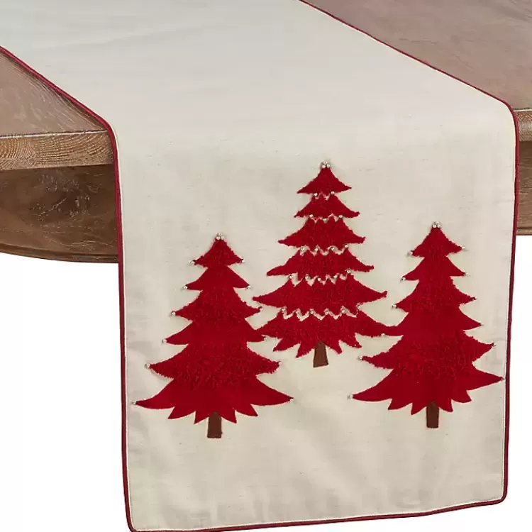 Red Embroidered Christmas Trees Table Runner>Kirklands Home Store
