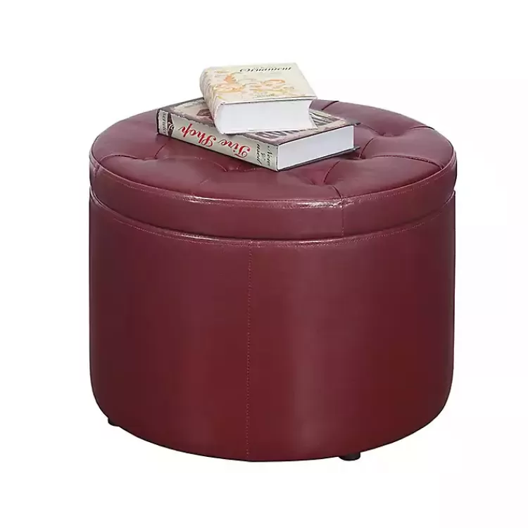 red_faux_leather_round_shoe_storage_ottoman_3.webp Faux Leather Round Shoe Storage Ottoman>Kirklands Home Fashion